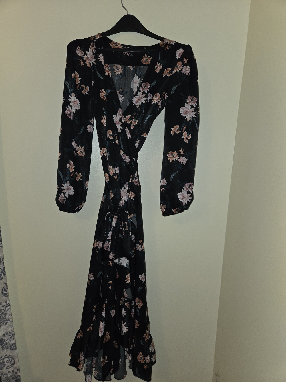 Dance & Marvel Floral Wrap Dress in Black with Pink & White Flowers